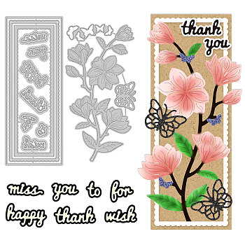 2Pcs 2 Styles Carbon Steel Cutting Dies Stencils, for DIY Scrapbooking, Photo Album, Decorative Embossing Paper Card, Matte Platinum Color, Flower Pattern, 15.2~16.4x6.4~7.8x0.08cm, 1pc/style