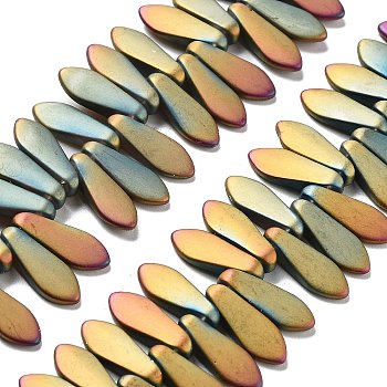 Electroplate Glass Beads Strands, Teardrop, Rainbow Plated, 16x6x3mm, Hole: 0.8mm, about 200pcs/strand, 24.80''(63cm)