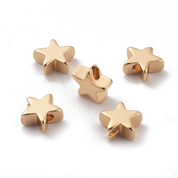 Brass Beads, Star, Real 18K Gold Plated, 8x8x3mm, Hole: 1.2mm