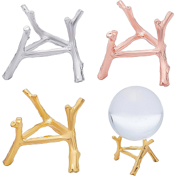 3Pcs 3 Colors Branch Crystal Ball Display Stand Alloy Metal Base, Crystal Sphere Stand for Home Decoration, Mixed Color, 6.4x5.7x4.1cm, Inner Diameter: 4x4.5cm, 1pc/color