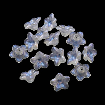 Two-tone Opaque Acrylic Bead Caps, 5-Petal Flower, Clear AB, 9x4.5mm, Hole: 1.4mm