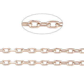 Ion Plating(IP) 304 Stainless Steel Cable Chains, Diamond Cut Chains, Soldered, Faceted, with Spool, Oval, Rose Gold, 1.5x1x0.3mm, about 32.8 Feet(10m)/roll
