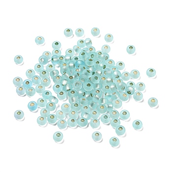 Frosted Silver Lined Glass Seed Beads, Round Hole, Round, Pale Turquoise, 3x2mm, Hole: 1mm, 787pcs/bag