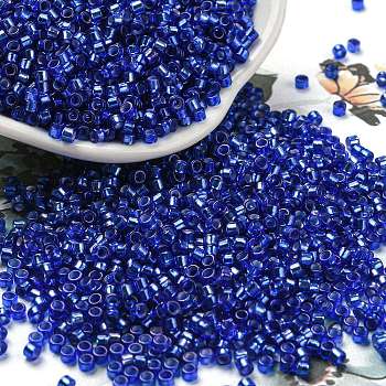 Glass Seed Beads, Silver Lined, Cylinder, Blue, 2.5x1.6mm, Hole: 1mm, about 58967pcs/pound
