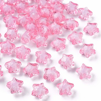Transparent Acrylic Beads, Bead in Bead, Faceted, Star, Pearl Pink, 10.5x11x7mm, Hole: 2mm, about 1280pcs/500g