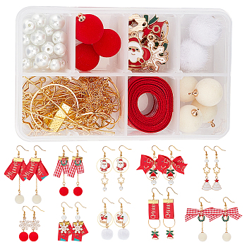 SUNNYCLUE 141Pieces DIY Christmas Themed Earring Making Kits, Including Alloy & Brass Pendants, Polyester Ribbons, Zinc Alloy Links Connectors, Brass Linking Rings & Earring Hooks, Glass Pearl Beads, Mixed Color