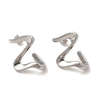 304 Stainless Steel Twist Wave Stud Earrings for Women, Stainless Steel Color, 26x20x12mm, Pin: 0.7mm