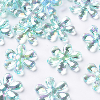 Transparent Acrylic Beads, AB Color, Flower, Turquoise, 25x4.5mm, Hole: 1.6mm, about 375pcs/500g