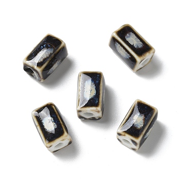 Handmade Porcelain Beads, Cuboid, Black, 12~13x7~7.5x7~7.5mm, Hole: 2.5mm
