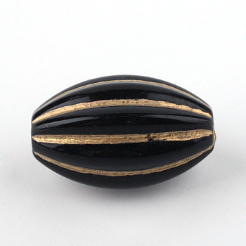 Oval Plating Acrylic Beads, Golden Metal Enlaced, Black, 24x16x16mm, Hole: 2mm, about 174pcs/500g