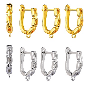 4 Pairs 2 Colors Brass Hollow Out Rectangle Hoop Earring Findings, Latch Back, Lead Free & Cadmium Free, Platinum & Golden, 18.5x12x3mm, Hole: 1.2mm, Pin: 1mm, 2 Pairs/color
