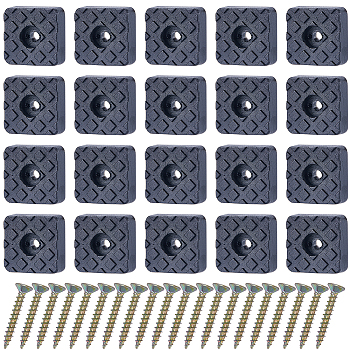 20Pcs Rubber & Stainless Steel Screw in Furniture Pads, Chair Leg Floor Protector, Square, with 24Pcs Carbon Steel Wood Screws, Black, 22x22.5x9mm, Hole: 3~4mm, Inner Diameter: 8mm
