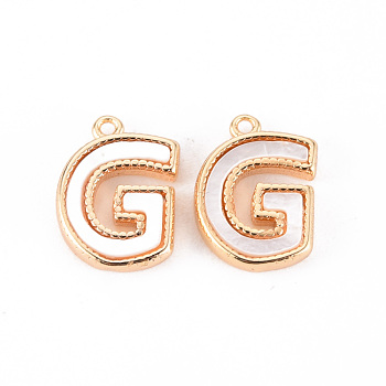 Brass Charms, with Shell, Real 18K Gold Plated, Nickel Free, Letter.G, 11x8x2mm, Hole: 0.9mm