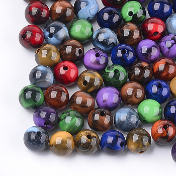 Acrylic Beads, Imitation Gemstone Style, Round, Mixed Color, 10x9.5mm, Hole: 1.8mm, about 875pcs/500g