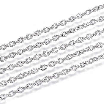 304 Stainless Steel Cable Chains, Soldered, Flat Oval, Stainless Steel Color, 2.6x2x0.5mm