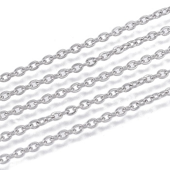 Tarnish Resistant 304 Stainless Steel Cable Chains, Soldered, Flat Oval, Stainless Steel Color, 2.6x2x0.5mm