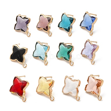 Light Gold Mixed Color Star Brass+Glass Stud Earring Findings