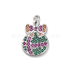 Christmas Series Brass Micro Pave Cubic Zirconia Pendants, Lead Free & Cadmium Free Charms, Bowknot, 19.5x12x2mm, Hole: 1.2mm(KK-Q010-01P-04A)