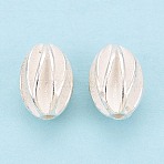 925 Sterling Silver Beads, Corrugated Oval, Silver, 11.5x8.5mm, Hole: 1.6mm(STER-N016-125S)