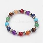 Natural & Synthetic Gemstone Beaded Stretch Bracelets, with Alloy Spacer Beads, Colorful, 1-7/8 inch(47mm)(BJEW-P065-02)