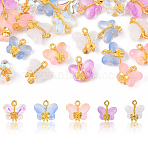 25Pcs 5 Colors Glass Pendants, with Alloy Findings, Butterfly, Golden, Mixed Color, 15.5x14.5x7.5mm, Hole: 1.5mm, 5pcs/color(GLAA-YW0005-47)