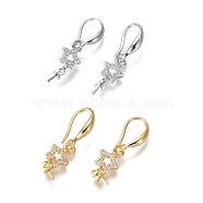 Brass Micro Pave Cubic Zirconia Earring Hooks, Ear Wire, For Half-drilled Bead, Clear, Star, Mixed Color, 30mm, Pin: 1mm(KK-G374-06)