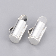 Brass Slide On End Clasp Tubes, Slider End Caps, Silver Color Plated, 6x8x4mm, Hole: 1x2.5mm, Inner Diameter: 3mm(KK-Q747-11B-S)
