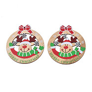 Christmas Theme Single-Sided Printed Wood Big Pendants, Reindeer/Stag, Colorful, 95x85x2.5mm, Hole: 2.5mm(WOOD-N005-61)