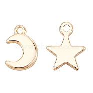 BENECREAT 32Pcs 2 Style Long-Lasting Plated Brass Charms, with Loops, Moon & Star, Nickel Free, Real 18K Gold Plated, 7.5x5x1mm, Hole: 1mm(KK-BC0001-83G)
