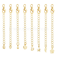 24Pcs 8 Styles Brass Curb Chain Extenders, End Chains with Chain Tab and Lobster Claw Clasp, Real 14K Gold Plated, 68~73mm, 3pcs/style(KK-GA0001-52LG)