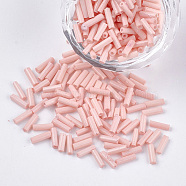 Glass Bugle Beads, Round Hole, Opaque Colours, Pink, 6~7x1.5~2mm, Hole: 0.8mm, about 10000pcs/bag(SEED-S029-01A-04)