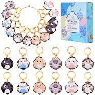 1 Set Cat Shape Alloy Enamel Pendant Stitch Markers, Crochet Leverback Hoop Charms, Locking Stitch Marker with Wine Glass Charm Ring, Mixed Color, 3.9cm, 6 style, 2pcs/style, 12pcs/set(HJEW-SC0001-61)