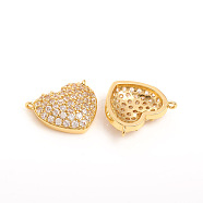 Brass Micro Pave Cubic Zirconia Pendants, Heart, Clear, Golden, 13.5x16x4mm, Hole: 0.8mm(KK-E788-04G)