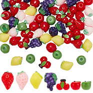 70Pcs 7 Styles Opaque Resin Decoden Cabochons, Imitation Fruit, Cherry & Strawberry & Apple & Lemon & Grape Pattern, Mixed Color, 11~19x12~18x9~12.5mm, 10pc/style(RESI-CP0001-07)
