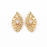 Brass Micro Pave Clear Cubic Zirconia Pendants, Nickel Free, Leaf, Real 18K Gold Plated, 26x13x3mm, Hole: 1.2mm(KK-S356-747)