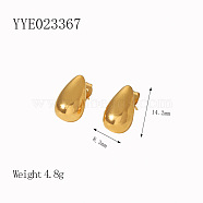 French Vintage Stainless Steel Teardrop Stud Earrings, Real 18K Gold Plated, 14.2x8.3mm(YQ8592-1)