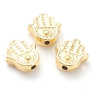 Rack Plating Alloy Beads, Lead Free & Cadmium Free, Long-Lasting Plated, Hamsa Hand/Hand of Miriam, Real 18K Gold Plated, 11x10x3.5mm, Hole: 1.5mm(KK-J277-28G)