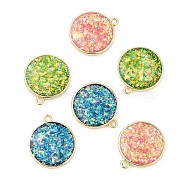 Rack Plating Brass Pendants with Synthetic Opal, Round Charms, Mixed Color, 18x15x3mm, Hole: 1.4mm(KK-Q020-07G)