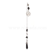 Natural Obsidian Pointed Dowsing Pendulums, with Stainless Steel Flower, Bullet, 270mm, Pendant: 26x24.7x1.3mm(PALLOY-JF02009-01)