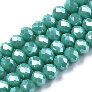 Electroplate Glass Beads Strands, Pearl Luster Plated, Faceted, Rondelle, Medium Turquoise, 10x8mm, Hole: 1mm, about 65~66pcs/strand, 20.8~21.2 inch(53~54cm)(EGLA-A034-P10mm-A03)