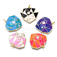 Brass Micro Pave Cubic Zirconia Enamel Pendants, with Jump Rings, Cadmium Free & Nickel Free & Lead Free, Real 16K Gold Plated, Light Gold, Heart, Mixed Color, 23x23.5x7mm, Jump Ring: 5x1mm, 3mm inner diameter(KK-Q283-024-NR)