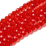Transparent Glass Beads, Faceted(32 Facets), Round, Red, 8mm, Hole: 1mm, about 72pcs/strand, 20.67 inch(52.5cm)(EGLA-A035-T8mm-D01)