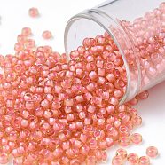 TOHO Round Seed Beads, Japanese Seed Beads, (924) Peach Lined Topaz, 8/0, 3mm, Hole: 1mm, about 1110pcs/50g(SEED-XTR08-0924)