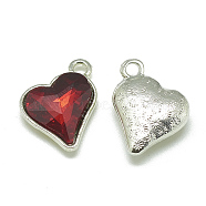 Alloy Glass Pendants, Faceted, Heart, Platinum, Red, 17x15x5mm, Hole: 1.5mm(PALLOY-T040-12mm-07)