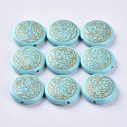 Plating Acrylic Beads, Golden Metal Enlaced, Flat Round, Dark Turquoise, 24.5x6.5mm, Hole: 1.5mm, about 180pcs/500g(OACR-S029-099)