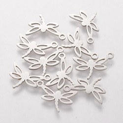 304 Stainless Steel Pendants, Dragonfly, Stainless Steel Color, 13x16x1mm, Hole: 1.5mm(STAS-Q201-T488)