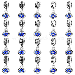 40Pcs Alloy Enamel European Dangle Charms, Evil Eye, Large Hole Pendants, Antique Silver, Blue, 23.5mm, Evil Eye: 13x11.5mm, Hole: 5mm(FIND-DC0002-65)