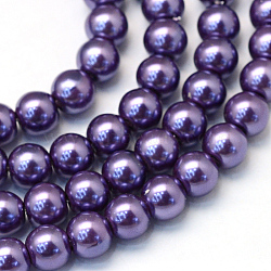 Baking Painted Pearlized Glass Pearl Round Bead Strands, Indigo, 4~5mm, Hole: 1mm, about 200~210pcs/strand, 31.4 inch(HY-Q003-4mm-59)