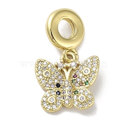 Rack Plating Brass Micro Pave Clear Cubic Zirconia European Dangle Charms, Butterfly Large Hole Pendants, Lead Free & Cadmium Free, Long-Lasting Plated, Real 18K Gold Plated, 26mm, Hole: 4.5mm, Butterfly: 15x15.5x2.5mm(KK-R163-09G)