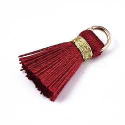 Handmade Polycotton(Polyester Cotton) Tassel Decorations, Pendant Decorations, with Golden Iron Loops, Dark Red, 17~21x10x5mm, Jump Ring: 6x0.7mm, Inner Diameter: 4.6mm(FIND-R092-15)